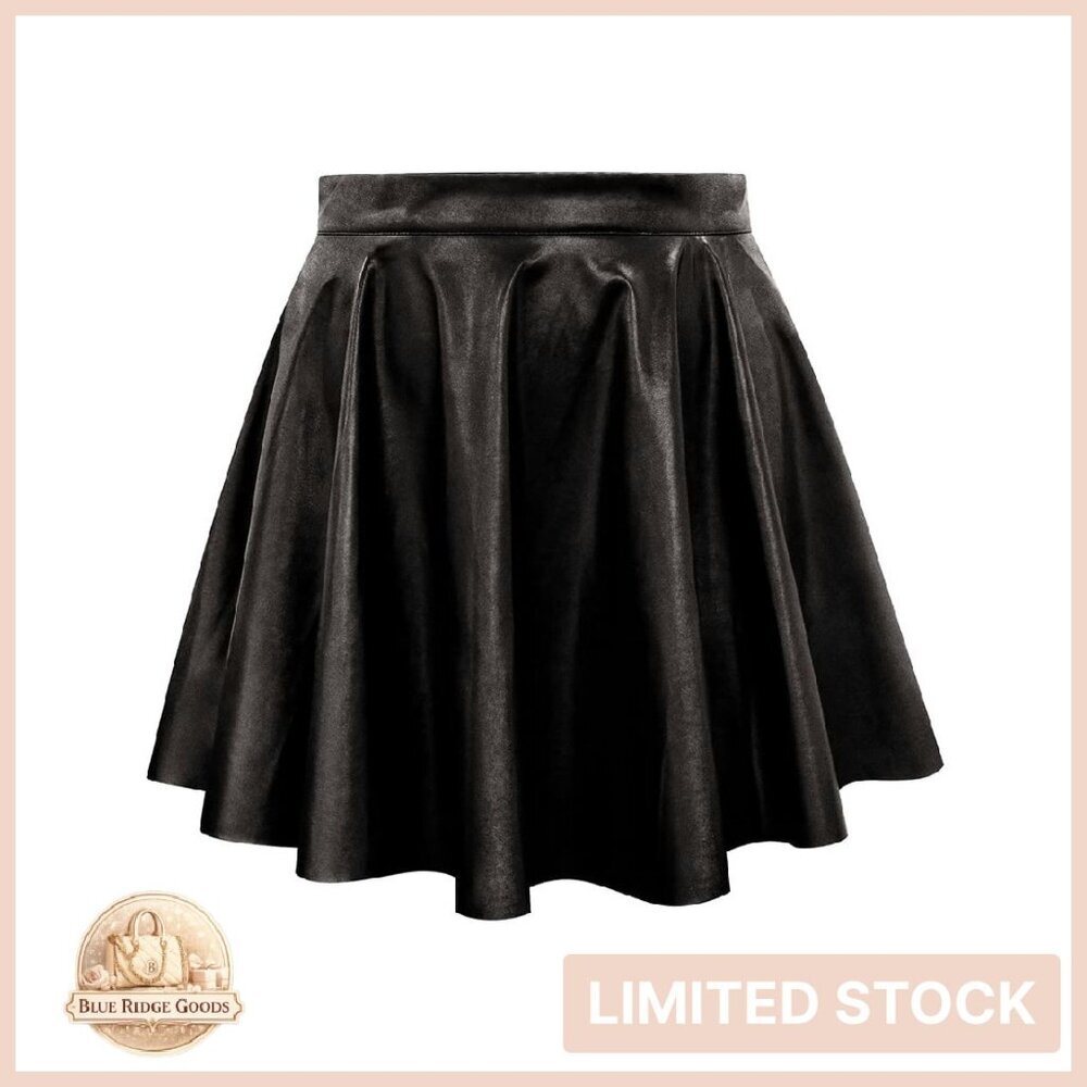 Plus Size Faux Leather Skater Skirt High Waist A-Line Vintage Y2K